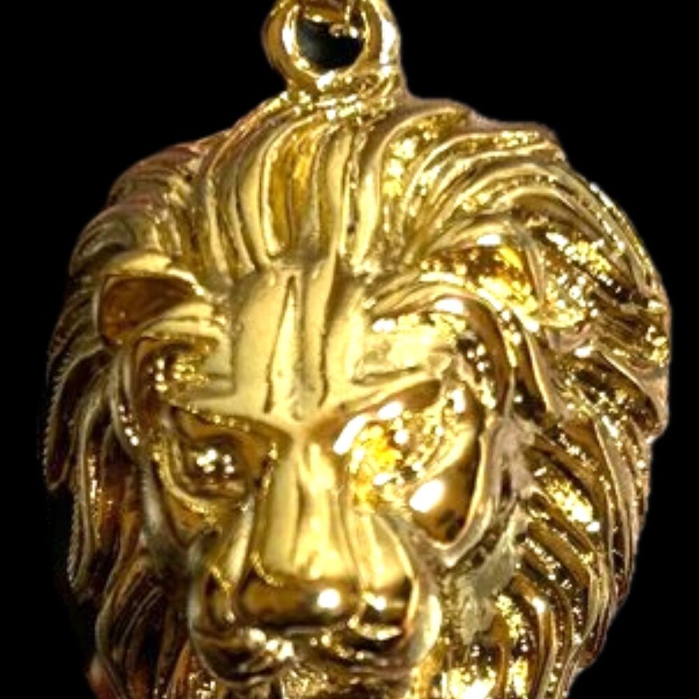 Large Huge Bold Yellow Gold Plated Stainless Steel Lion Pendant Courage Symbol - Picture 5 of 9